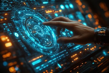 Large Language Model AI Concept Digital Interface Technology Cyberpunk Data Transfer Businessman Computing