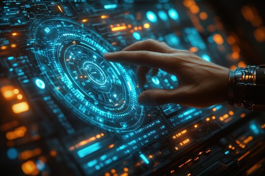 Large Language Model AI Concept Digital Interface Technology Cyberpunk Data Transfer Businessman Computing