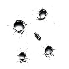 A bullet hole is surrounded by four other bullet holes