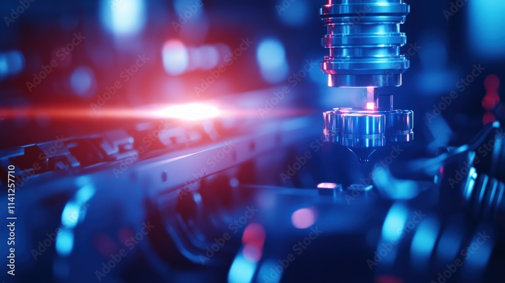 Poster A robotic arm assembling components on an automated assembly line under precise industrial lighting