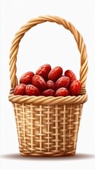 A wicker basket brimming with ripe, red dates.