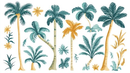 Collection of stylized palm trees and tropical foliage