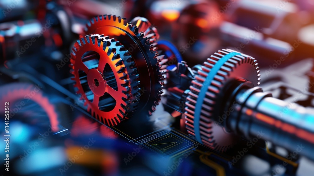 Aufkleber A highly detailed gear mechanism visualized in a drafting program, styled with colorful annotations