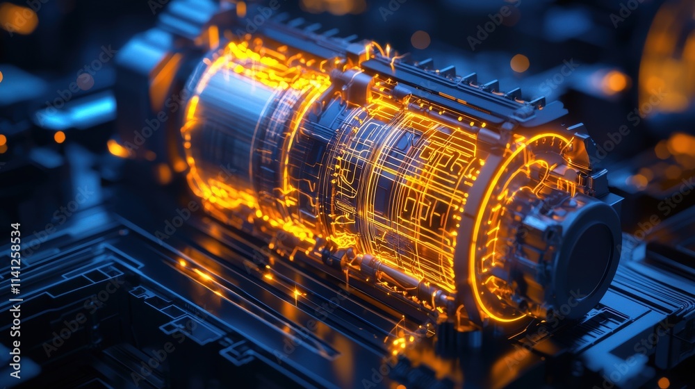 Poster A highly detailed cutaway of a transformer with dynamic annotations showing current flow and resistance points