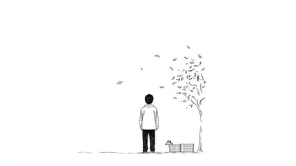 A serene scene depicting a boy with a dog under a tree, enjoying nature's tranquility.