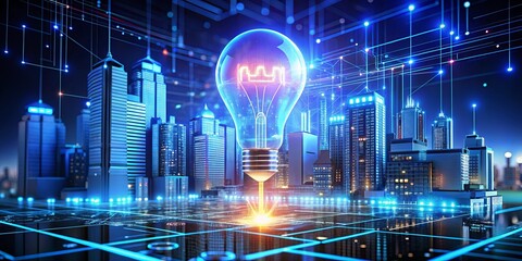 Fototapeta premium Illuminating Urban Innovation A Glowing Vision of Technological Advancement in the Modern Metropolis