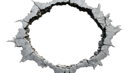 A large hole in the ground with a white background