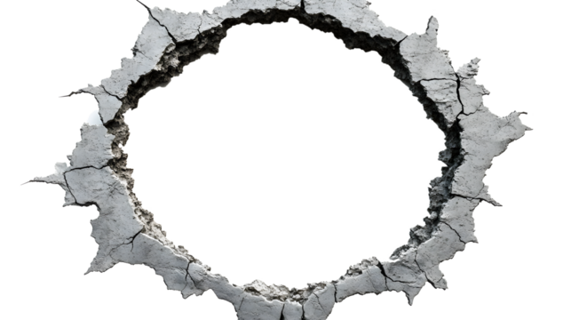 A large hole in the ground with a white background