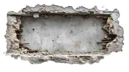 A large hole in a wall with a white background