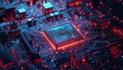 Fototapeta premium Circuit Board with Glowing Processor