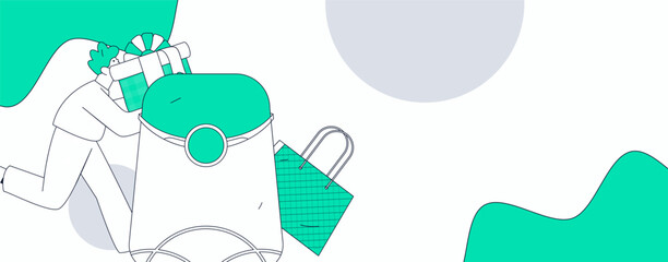 Holiday shopping people doing e-commerce online shopping flat vector concept operation hand drawn illustration
