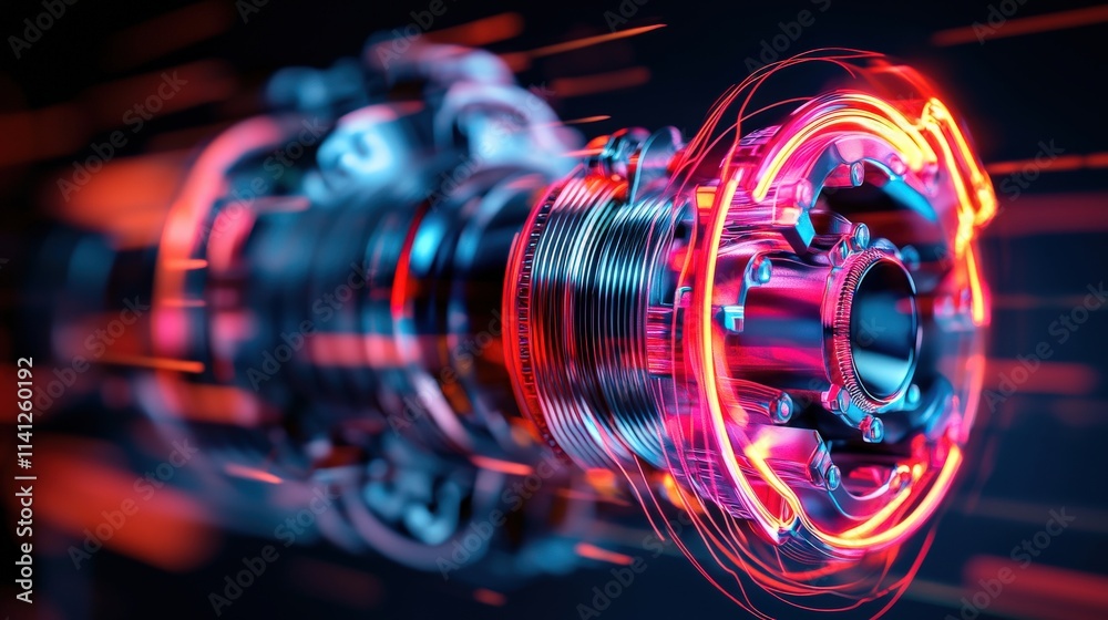 Poster a detailed visualization of a turbocharger cutaway model, showing inner mechanisms and airflow paths