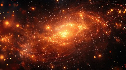 Fototapeta premium Swirling Galaxy of Red and Gold Particles with Dynamic Light and Motion