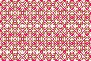 Seamless pattern of batik kawung. Batik kawung pattern background. Indonesian batik kawung pattern. Batik kawung leaf motif pattern. Batiks illustration in flower style.