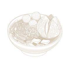 Vector Illustration Logo Line art Mie ayam Bakso ceker or Indonesian Chicken noodles soup With bakso or meatballs