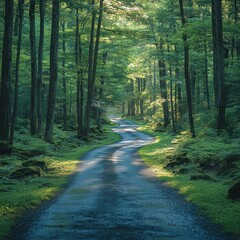 Obraz premium Winding road through forest.