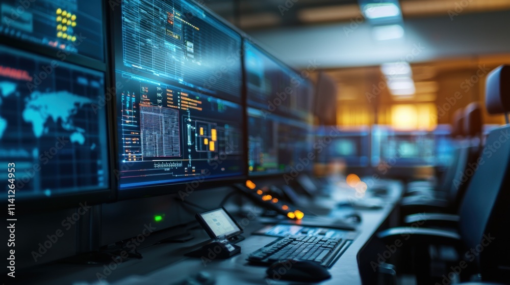 Aufkleber a modern smart grid control center with technicians monitoring power distribution on holographic scr