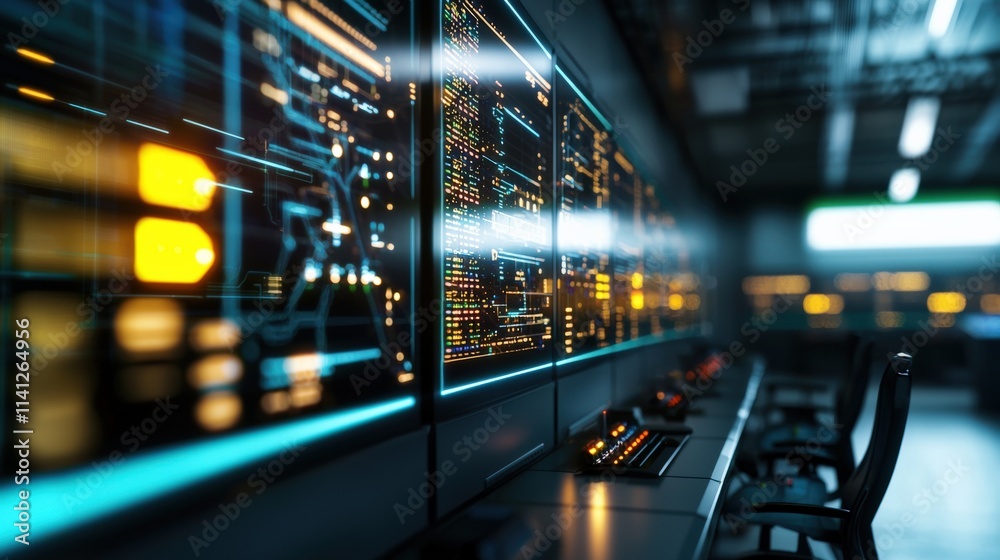 Leinwandbilder A modern smart grid control center with technicians monitoring power distribution on holographic screens