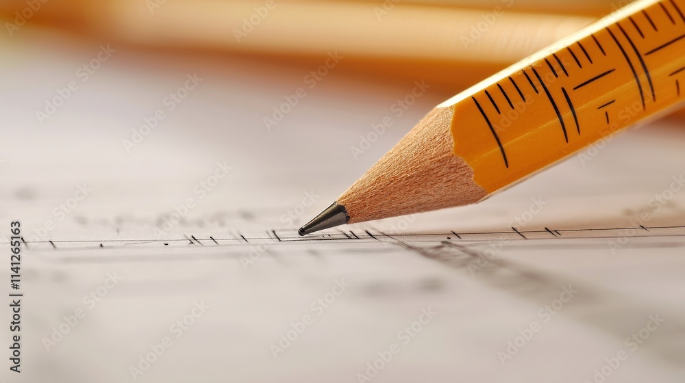 Poster A hyperdetailed close-up of a technical drawing showing annotations and measurements on premium drafting paper