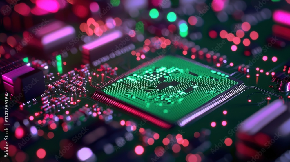 Poster a hyperdetailed close-up of a pcb design in progress, with vibrant green circuits and soldering tool