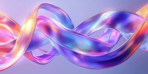 Futuristic Abstract Composition of Intertwined Ribbons in Iridescent Colors with Smooth Curves
