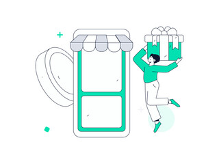 Holiday shopping people doing e-commerce online shopping flat vector concept operation hand drawn illustration
