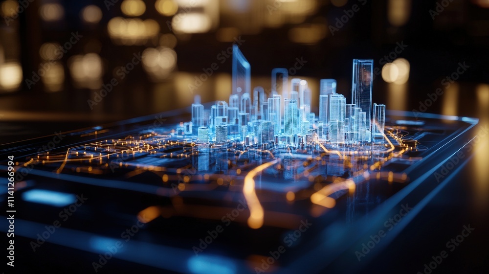 Poster A model of a city infrastructure project displayed on a digital screen during a collaborative meeting
