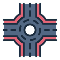 Roundabout filled line icon for driving and road safety