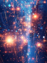 Fototapeta premium Glowing Skyscrapers and Cyberpunk Cityscape at Night