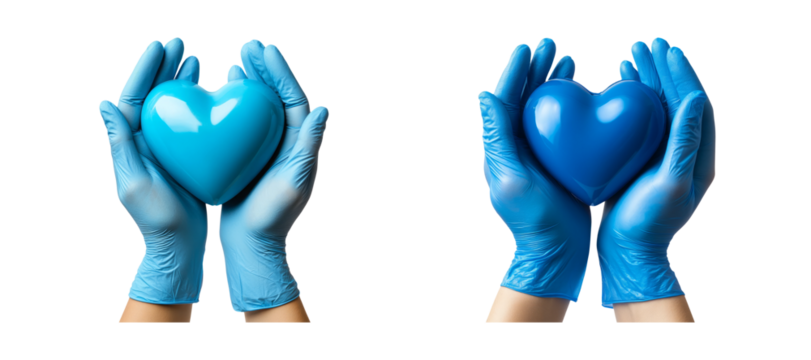 Hands Holding Blue Hearts on Transparent Background
