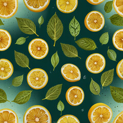 A fresh design featuring mint leaves in vibrant green paired with lemon slices in bright yellow.