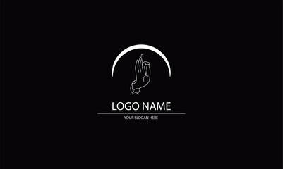 Mudra hand gesture logo. Meditation hand linear style sign for branding design. Yoga fingers outline vector icon. Symbol, illustration.