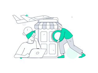 Holiday shopping people doing e-commerce online shopping flat vector concept operation hand drawn illustration
