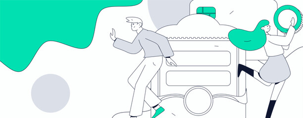 Holiday shopping people doing e-commerce online shopping flat vector concept operation hand drawn illustration
