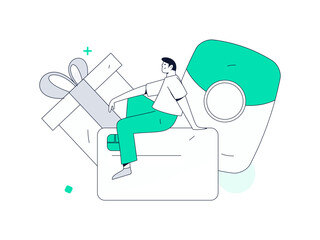 Holiday shopping people doing e-commerce online shopping flat vector concept operation hand drawn illustration
