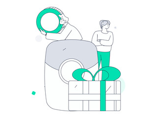 Holiday shopping people doing e-commerce online shopping flat vector concept operation hand drawn illustration
