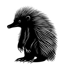 Black and white illustration of a porcupine.
