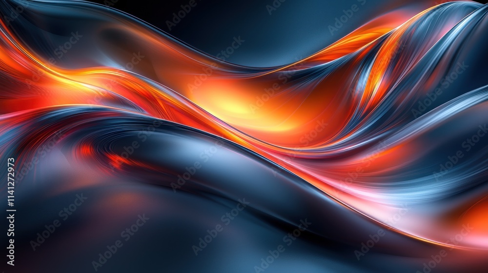 Poster futuristic iridescent abstract design with metallic reflections and neon light