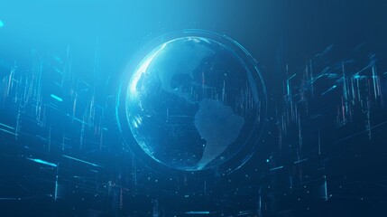 Fototapeta premium Digital rise graph chart on a light blue technology globe background, symbolizing stock market trends, trade diagrams, and economic growth in a futuristic hologram style.