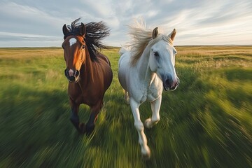 Obraz premium Grace in motion - stunning horse in moment of elegance, natural beauty, strength, majesty of equine form; a symbol of freedom, timeless splendor in every stride.