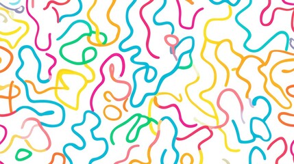 Fun colorful line doodle seamless pattern. Creative minimalist style art background for children or trendy design with basic shapes. Simple childish scribble backdrop 