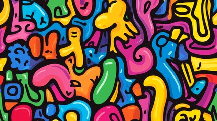 Fun colorful line doodle seamless pattern. Creative minimalist style art background for children or trendy design with basic shapes. Simple childish scribble backdrop 