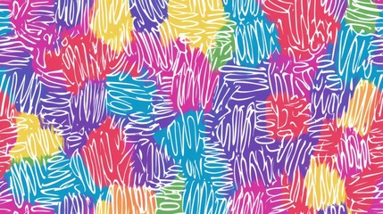 Naklejka premium Fun colorful line doodle seamless pattern. Creative minimalist style art background for children or trendy design with basic shapes. Simple childish scribble backdrop 