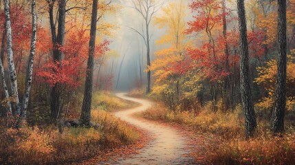 Fototapeta premium Autumnal Path: A Serene Forest Walk