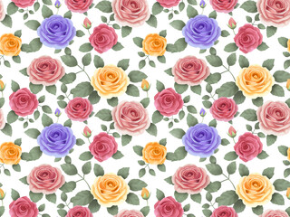 バラのシームレスパターン（カラフル）　E-1'