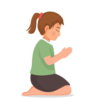 girl praying, green shirt, brown hair clip art preview