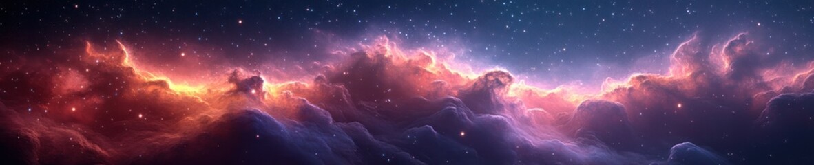 Aurora Borealis Cosmic Landscape Night Sky with Pink and Purple Nebulae and Glowing Stars