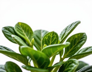 Obraz premium Lush green leaves unfurl from a sturdy stem, showcasing vibrant foliage in intricate detail