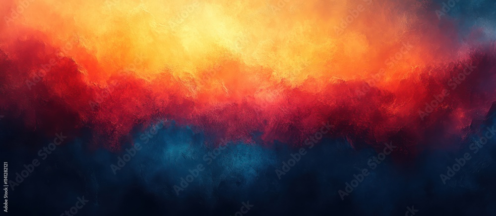 Poster abstract gradient background with deep blue to warm orange hues and grainy texture