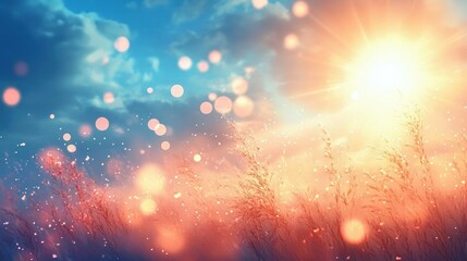 Naklejka premium Bright Sunlit Sky and Clouds in Dreamy Landscape with Soft Bokeh Effects